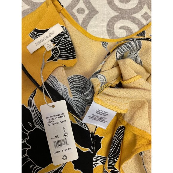 Favorite Daughter Buttercup Fleur Print Dress Yellow & Black Floral Long Sleeve - Picture 5 of 6